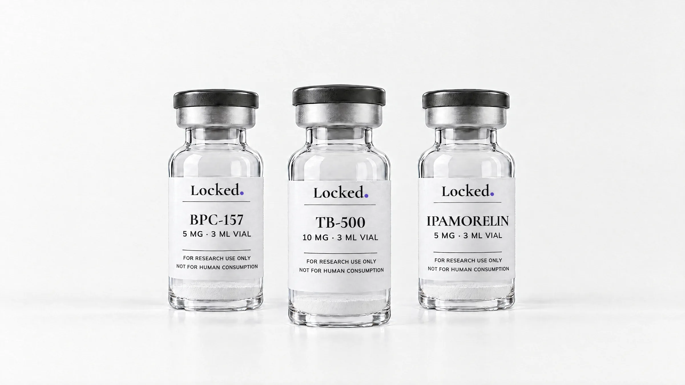 3 sealed Locked vials, the BPC-157 + TB-500 + Ipamorelin bundle
